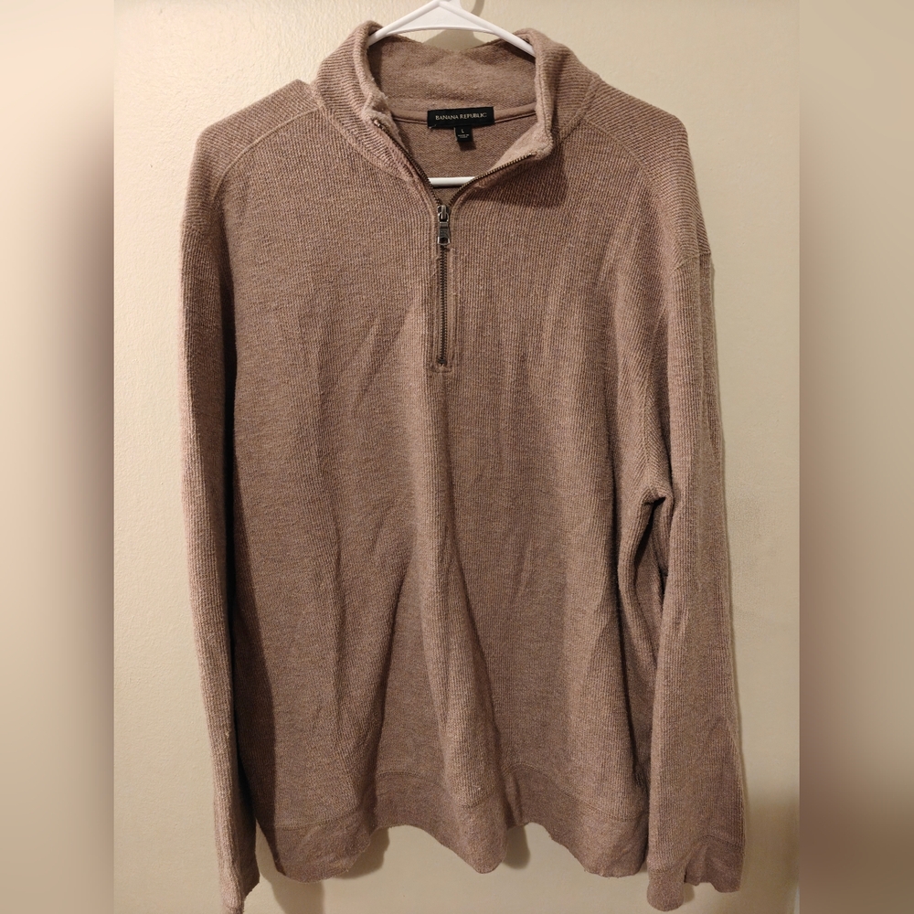 Banana Republic Men's Large Tan Waffle Knit Quarter Zip Pullover Sweater